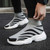 Men's grey flyknit stripe pattern high top slip on shoe sneaker 05