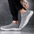 Men's grey flyknit sock like fit texture hollow slip on shoe sneaker 05