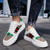 Men's white green stripe & pattern ornament casual shoe sneaker 02