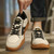 Men's beige stripe & logo label pattern casual shoe sneaker 04