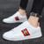 Men's white red stripe & bee pattern casual shoe sneaker 05