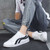 Men's white black curved stripe casual shoe sneaker 02