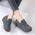 Women's grey suede buckle strap slip on rocker bottom shoe 02