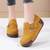 Women;s yellow suede buckle strap slip on rocker bottom shoe 05