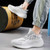 Men's white flyknit pattern & stripe luminous accents sport shoe sneaker 03