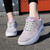 Women's grey pink stripe texture logo label rocker bottom shoe sneaker 08