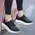 Women's black flyknit stripe texture logo label rocker bottom sneaker 02