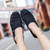 Women's black flyknit hollow out stripe slip on rocker bottom shoe 06