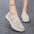 Women's beige yellow flyknit hollow out stripe slip on rocker bottom shoe 02