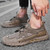 Men's khaki hollow out rubber patch drawstring lace shoe sneaker 07