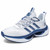 Men's white blue flyknit stripe & logo pattern sport shoe sneaker 01