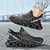 Men's black flyknit stripe texture letter strap sport shoe sneaker 04