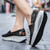 Women's black stripe accents slip on rocker bottom shoe 03