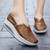 Women's brown stripe accents slip on rocker bottom shoe 05