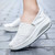 Women's white stripe accents slip on rocker bottom shoe 02