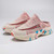 Women's beige red flyknit stripe texture slip on shoe mule sneaker 04