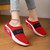 Women's red flyknit sport pattern slip on rocker bottom shoe mule 04