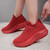 Women's red flyknit prints & stripe sock like slip on shoe sneaker 02