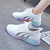 Women's white flyknit stripe pattern sport shoe sneaker 04