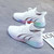 Women's white flyknit stripe pattern sport shoe sneaker 06