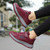 Women's red velcro lace pattern & prints sport shoe sneaker 04