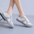 Women's grey casual patterned lace up shoe sneaker 05