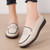 Women's beige retro accents penny slip on shoe loafer 03