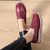Women's wine red sewn accents slip on platform shoe 07