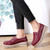 Women's wine red sewn accents slip on platform shoe 09