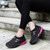 Women's black red stripe & prints slip on rocker bottom shoe sneaker 02