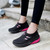 Women's black red stripe & prints slip on rocker bottom shoe sneaker 10