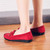 Women's red suede bow tie slip on shoe loafer sewn accents 04