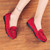 Women's red suede bow tie slip on shoe loafer sewn accents 06