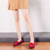 Women's red suede bow tie slip on shoe loafer sewn accents 09