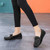 Women's black bow tie slip on shoe loafer sewn accents 02