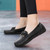 Women's black bow tie slip on shoe loafer sewn accents 03