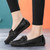 Women's black bow tie slip on shoe loafer sewn accents 06