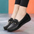 Women's black bow tie slip on shoe loafer sewn accents 07