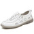 Women's white hollow floral sewn & lace accents slip on shoe loafer 01