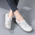 Women's white hollow floral sewn & lace accents slip on shoe loafer 03