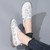 Women's white hollow floral sewn & lace accents slip on shoe loafer 05