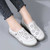 Women's white hollow floral sewn & lace accents slip on shoe loafer 07