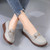 Women's grey metal buckle stitch accents slip on shoe loafer 02