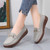 Women's grey metal buckle stitch accents slip on shoe loafer 08