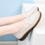 Women's beige stitch accents twist strap slip on shoe loafer 05