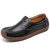 Women's black plain stitch accents casual slip on shoe loafer 01