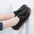 Women's black plain stitch accents casual slip on shoe loafer 05