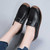 Women's black plain stitch accents casual slip on shoe loafer 06