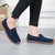 Women's navy plain stitch accents casual suede slip on shoe loafer 04