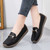 Women's black metal buckle sewn accents slip on shoe loafer 03